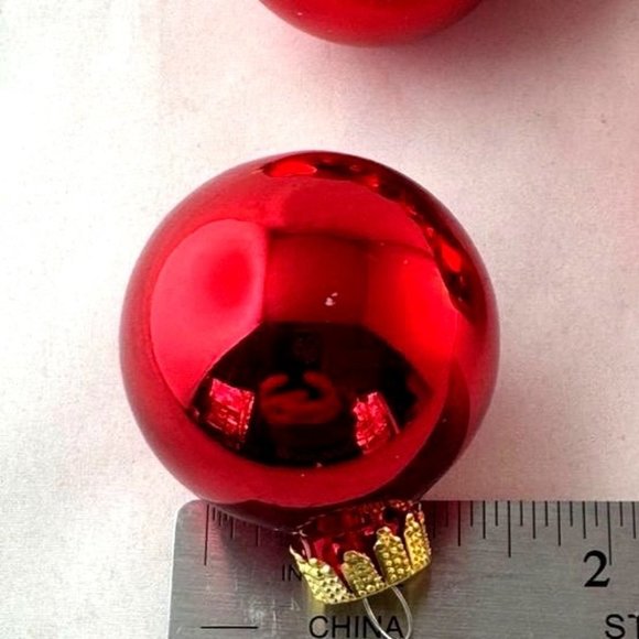 Christmas Glass Ball Ornaments Vintage Red Gold 1 1/2 Inch Set of 18 - Picture 4 of 6